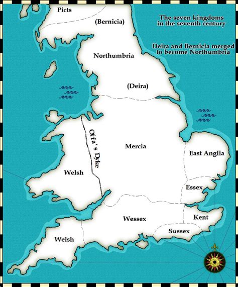 The Seven Anglo Saxon Kingdoms Were Northumbria Mercia East Anglia