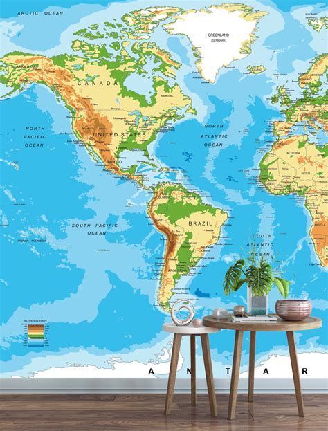 Large Blue World Map Wall Mural Wall Covering Simple Peel Etsy