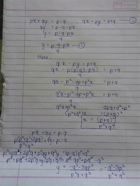 give equation px qy p q qx py p q find and by substitution edurev class 10 question