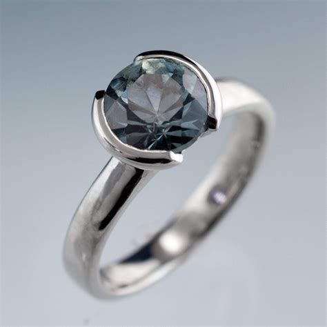 Blue Green Montana Sapphire Half Bezel Engagement Ring