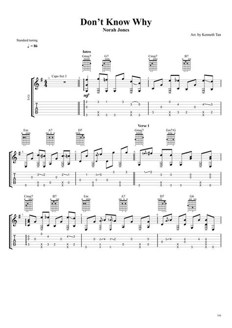 Norah Jones Dont Know Why Fingerstyle Guitar Sheet Music