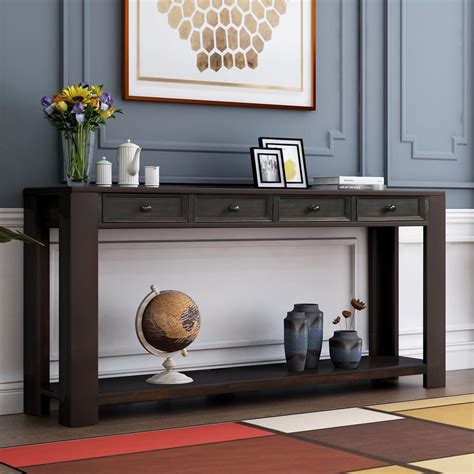 Harper And Bright Designs 64 In Black Standard Rectangle Wood Console