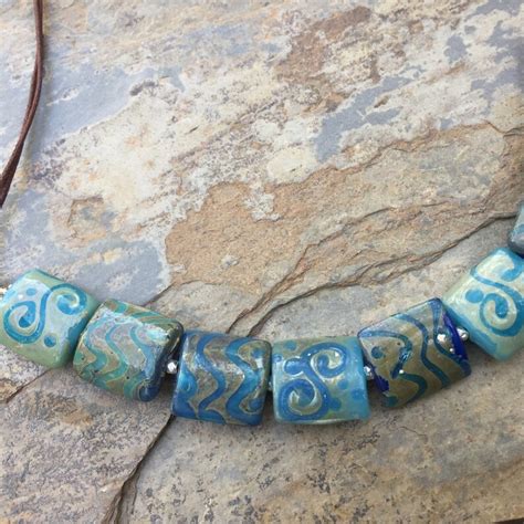 Blue Bohemian Glass Necklace With Sterling Silver On Natural Etsy
