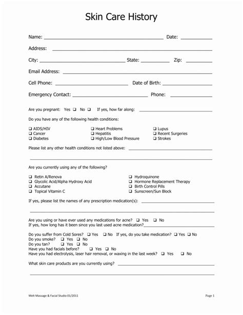 Printable Facial Client Consultation Form Pdf