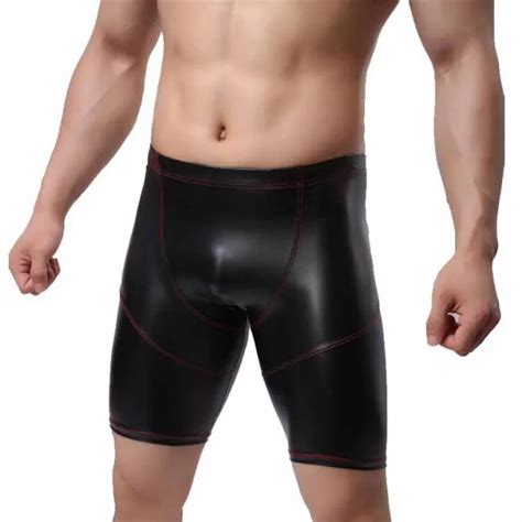 Fashion Solid Black Faux Leather Men S Sexy Shorts Men S Sexy Faux