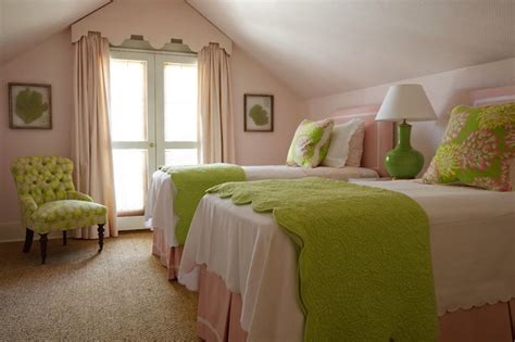 Pink and green are often put together for refreshing spring decorating looks but deepen the tones and you'll get a more cosy and atmospheric effect. Pink and Green Girl's Bedding - Traditional - girl's room ...