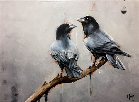 Two Ravens Painting Art Birds