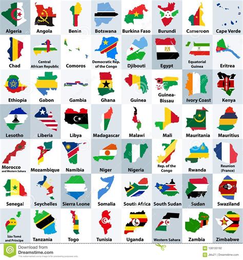 All African Countries Maps Mixed With Their National Flags And Arranged