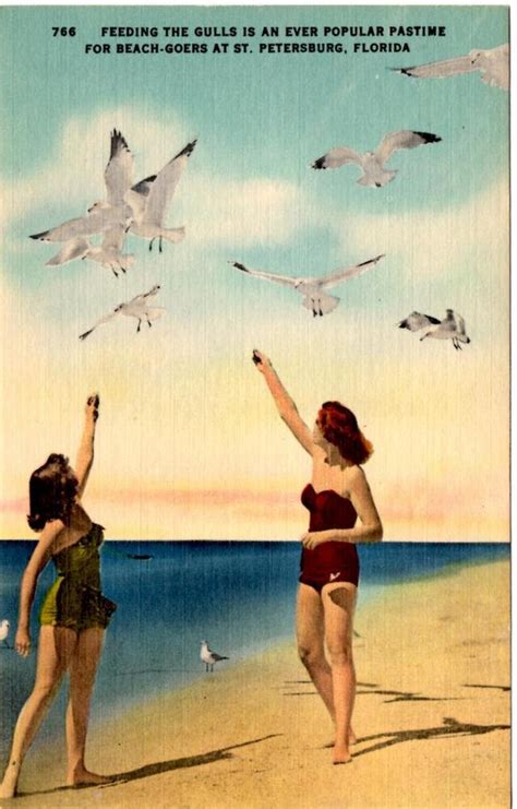 Vintage Linen Postcard Florida Beach Scene Bathing Beauties