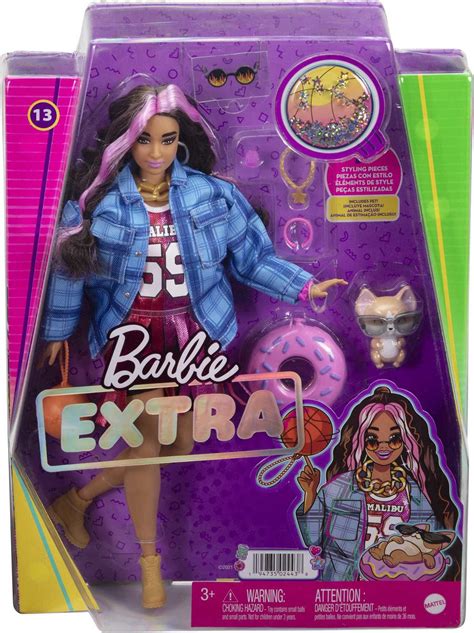 Barbie Extra Fashion Doll With Pink Streaked Crimped Hair In Jersey