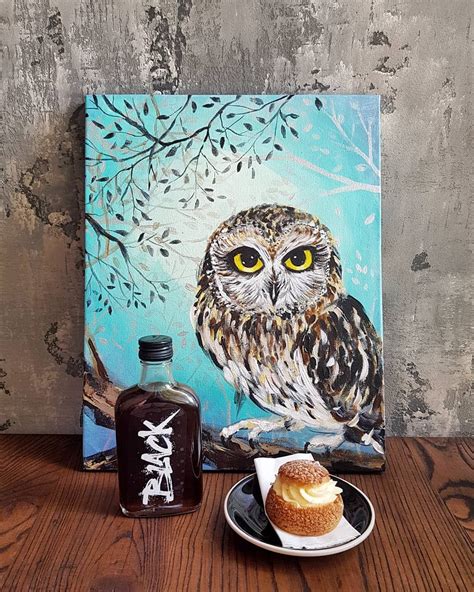 Owl Painting For Coffee Lovers Owl Coffee Coldbrew Bird Art