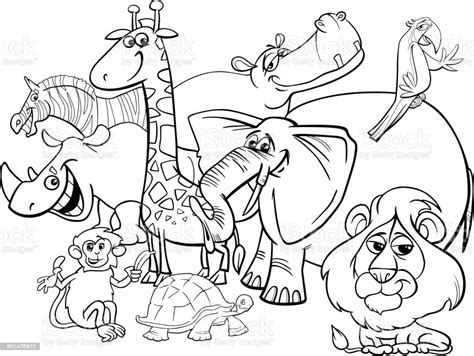 Cartoon Safari Animals Coloring Page Stock Illustration