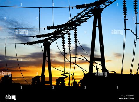 Substation Equipment And Lines And Pylons Stock Photo Alamy