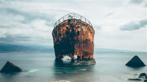 Wallpaper Ship Rusty Ruined Sea Shore Hd Picture Image
