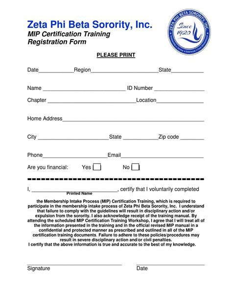 Membership Intake Process Training Registration Form By Zeta Phi Beta