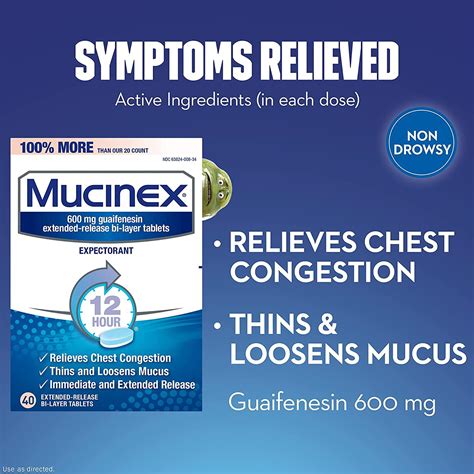 Mucinex 12 Hour Extended Release Tablets 40ct | Guaifenesin 600mg