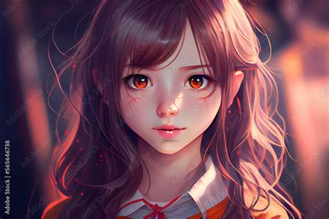 Beautiful Anime Girl Portrait Generative Ai Stock Illustration Adobe