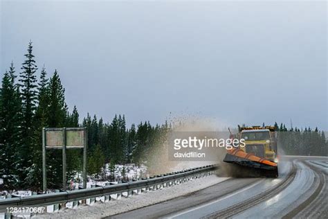 British Columbia Snow Plow Plowing The Highway High Res Stock Photo