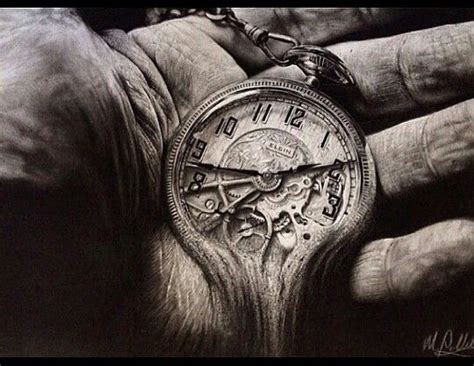 Don't forget to draw the long, straight line that represents the second hand. Hand and clock turning into sand pencil drawing (mit ...