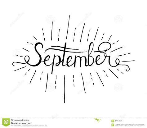 Hand Drawn Ink Lettering Hello September Isolated Black On White