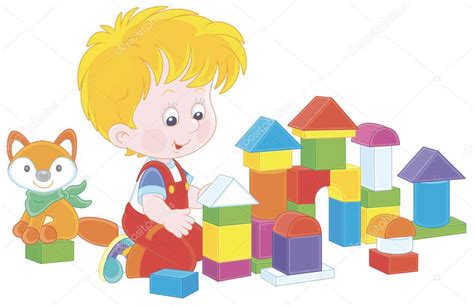Niño Sonriendo Jugando Con Ladrillos De Color Y La Construcción De Una