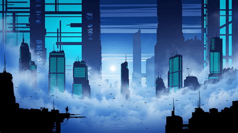 Artwork City Building Men Blue Science Fiction Kvacm Digital Art Cyan