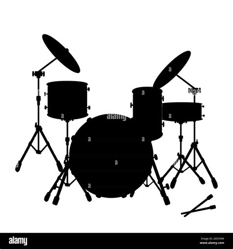 Silhouette Icon Black Drum Set Musical Instrument Vector Illustration