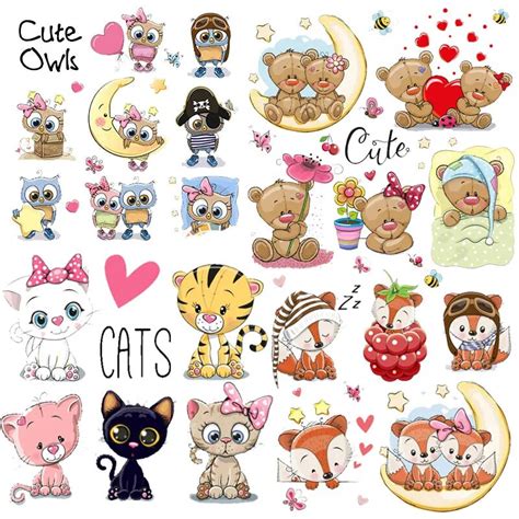 Cartoon Animal Iron On Patches Cat Fox Stripes Thermo Stickers On