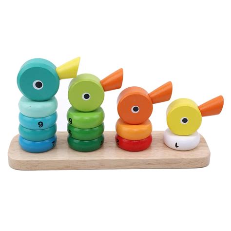 Blocks Wood Toys Children Cartoon Duck Stacking Blocks Early Learning