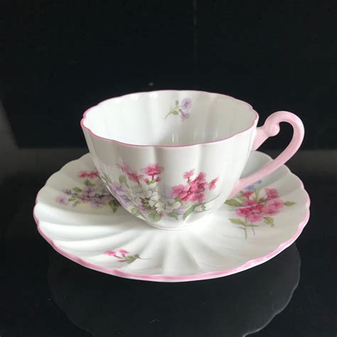 Shelley Tea Cup And Saucer England Fine Bone China Pink Lavender Blue And White Dainty Flowers