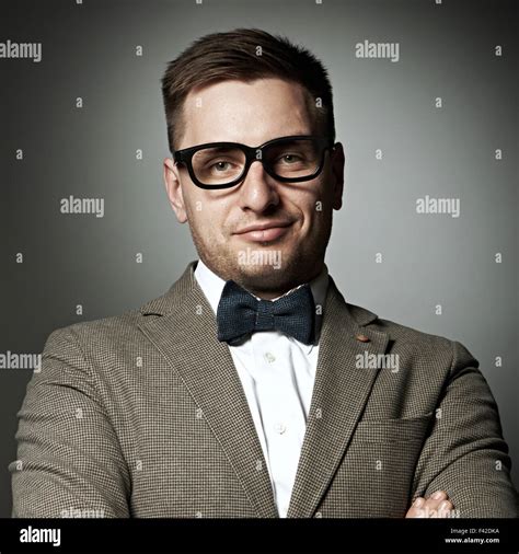 Confident Nerd In Eyeglasses And Bow Tie Stock Photo Alamy