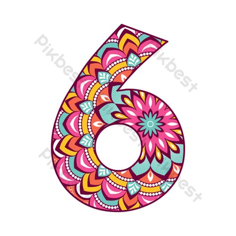 Colorful Number 6 With Mandala Design Png Images Eps Free Download