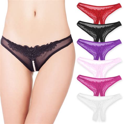 Women Sexy Lingerie G V String Briefs Open Crotch Pearl Thong Women Underwear Ebay