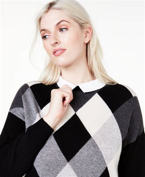 Charter Club Plus Size Argyle Cashmere Layered Look Sweater Created For Macys And Reviews