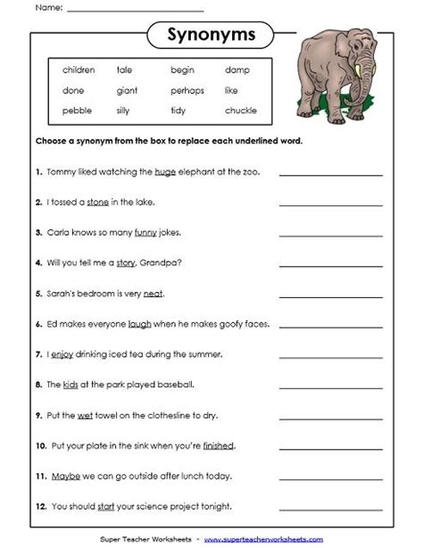 Synonym Worksheet Kindergarten