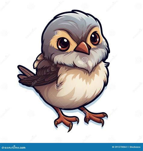 Cute Cartoon Sparrow Sticker Flat Shading Bird Character Stock