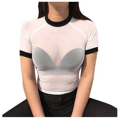 Buy Womens Sheer Mesh See Through Short Sleeve Crop Tops Casual T Shirt At Affordable Prices