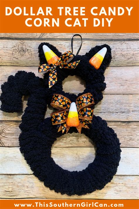Make This Cute Candy Corn Cat Halloween Decoration Using A Dollar Tree Cat From B Dollar Tree
