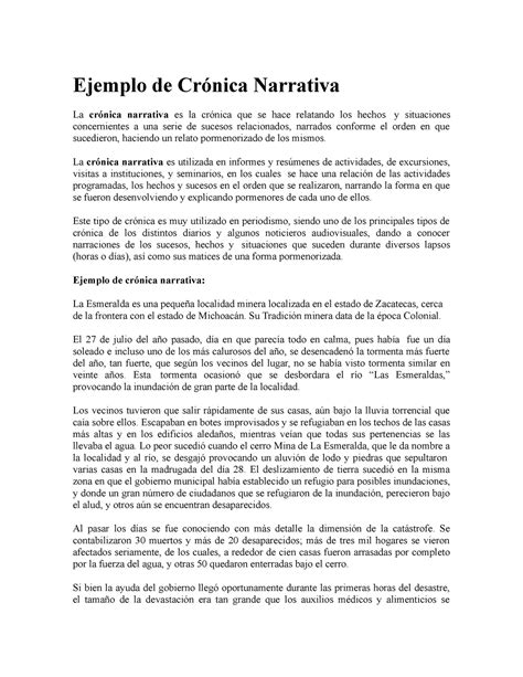 Ejemplo De Crónica Narrativa Ejemplo De Crónica Narrativa La Crónica