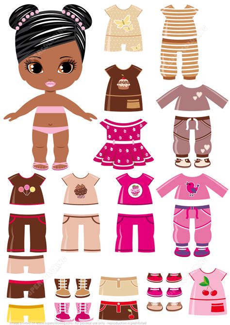 Of course, you'll also need an assortment of clothing and accessories to use with them; African-Amercian Girl with a Set of Summer Clothing from Dress Up Paper Dolls cat… | Paper doll ...