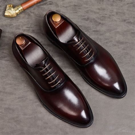Fashion Mens Formal Shoes Genuine Leather Oxford Shoes Coffee For Men