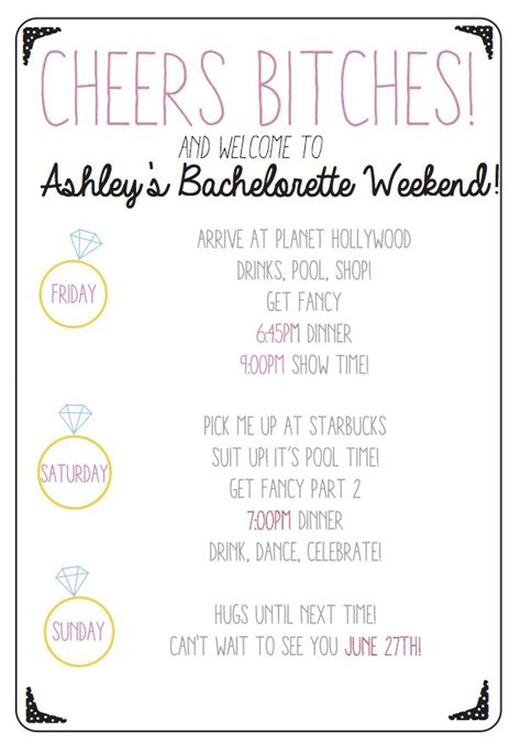 Cheers Bitches Use This Custom Printable Bachelorette Party Agenda To