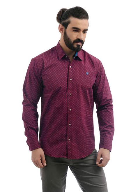 Buy Shahzeb Saeed Cotton Casual Shirts For Men Maroon Csw 78 Online