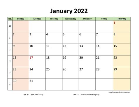 Monthly 2022 Calendar Printable with coloring on weekend (horizontal