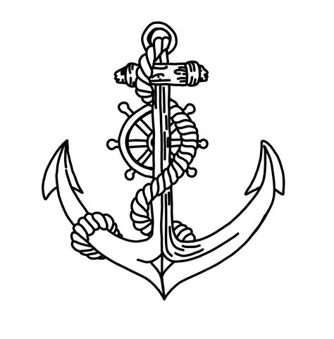 Hand Drawn Anchor With Rope And Ship Wheel Helm Anchor Svg Etsy