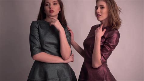 Two Girls Models Posing For Fashion Photo Session Studio Stock Video