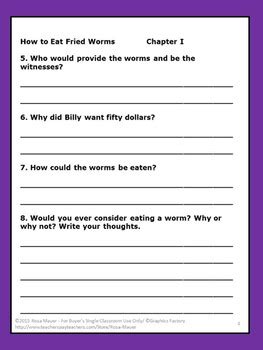 It's a winning battle of wits and stomachs, a classic tale of friendship and boyhood fights. How to Eat Fried Worms Novel Study by Rosa Mauer | TpT