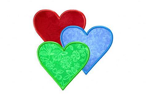 Free Three Hearts Machine Embroidery Design Includes Both Applique And