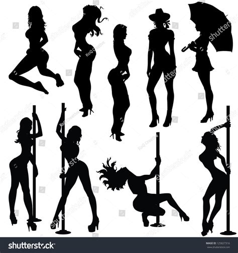 Various Sexy Female Poses In Black And White Silhouettes All Elements In Each File Is Separate