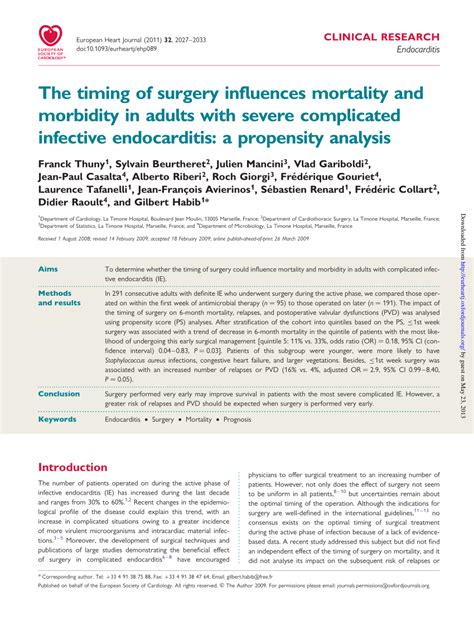 Pdf The Timing Of Surgery Influences Mortality And Morbidity In